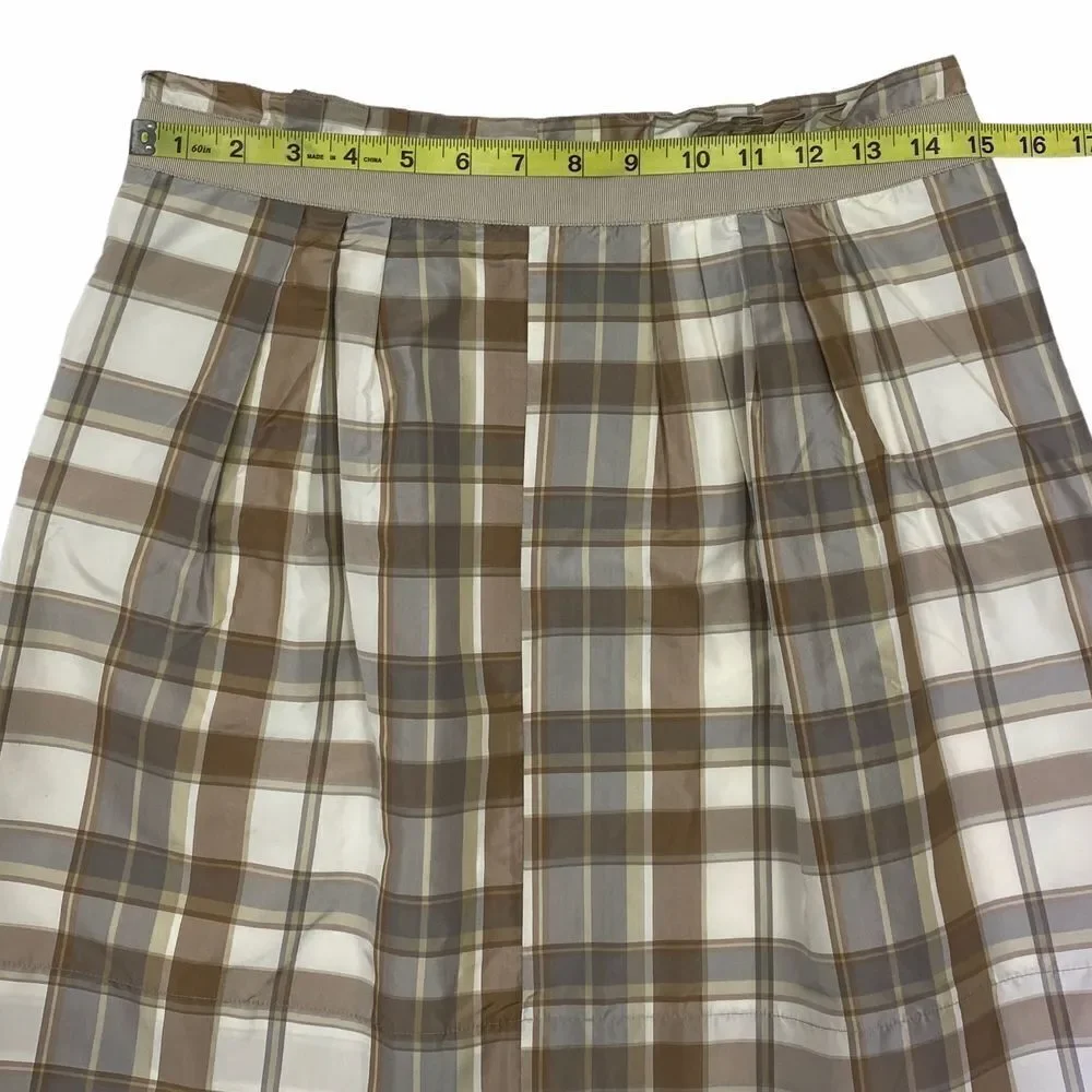 THE Limited Tan White Plaid Silk Mini Belt Skirt 6
